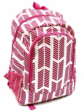 Ladies Pink White Chevron Backpack Stylish School Computer Bag Large